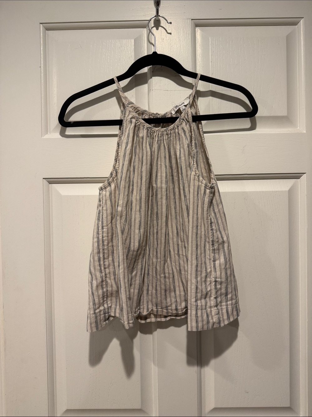 Madewell Cream Tank with Blue Vertical Stripes